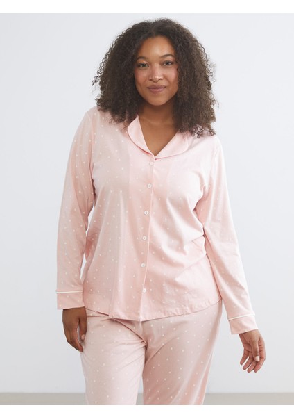 Yeni Sezon Büyük Beden Gömlek Yaka Kalp Baskılı Kadın Pijama Takımı fırsatları