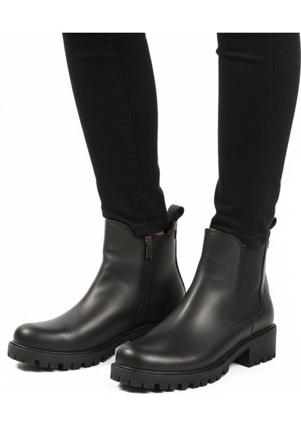 Siyah Bilekten Esnek Polarlı Fermuarlı Kaymaz Kadın Bot 23009 Z