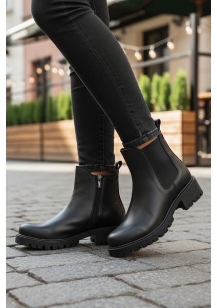 Siyah Bilekten Esnek Polarlı Fermuarlı Kaymaz Kadın Bot 23009 Z modelleri