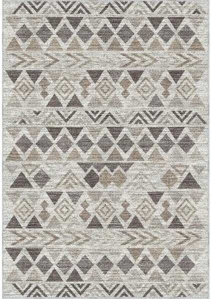 Primo Geometrik Gri Polyester ve Pamuklu Yıkanabilir Kaydırmaz Taban Dijital Baskı Halı