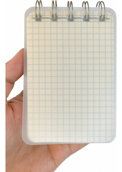 Mini Boy 7,4X10,5 cm Spiralli Telli Kareli El Not Defteri 100 Yaprak Şeffaf Sert Kapaklı A7 Defter