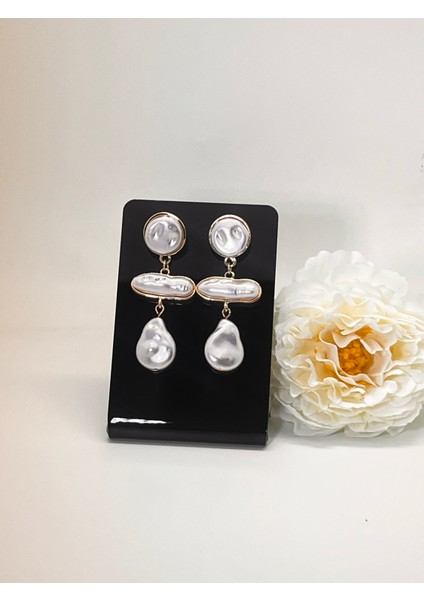 Barok Incili Sallantılı Kadın Küpe – Zarif Şık Takı Modeli, Gold Kaplama Modern Tasarım