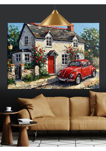 Kırmızı Çatılı Ingiliz Köy Evi Dekoratif Kanvas - Mdf Ahşap Tablo modelleri