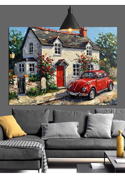 Kırmızı Çatılı Ingiliz Köy Evi Dekoratif Kanvas - Mdf Ahşap Tablo fırsatları