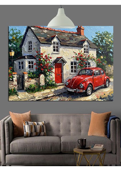 Kırmızı Çatılı Ingiliz Köy Evi Dekoratif Kanvas - Mdf Ahşap Tablo indirimleri