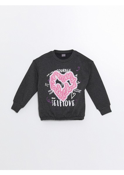 Yeni Sezon Bisiklet Yaka Baskılı Uzun Kollu Kız Çocuk Sweatshirt