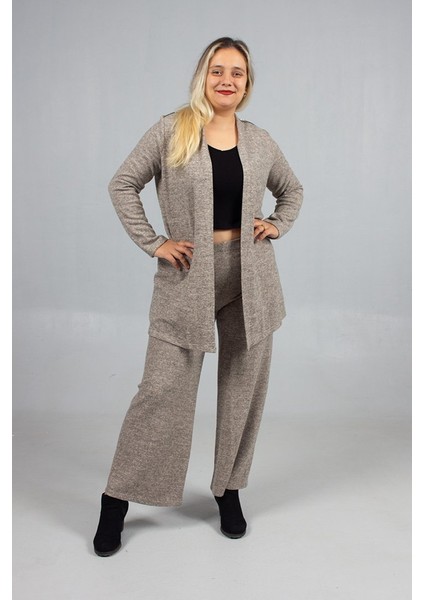 Pamuklu Yün Viskon Büyük Beden Pantolon Hırka Takım Krem modelleri