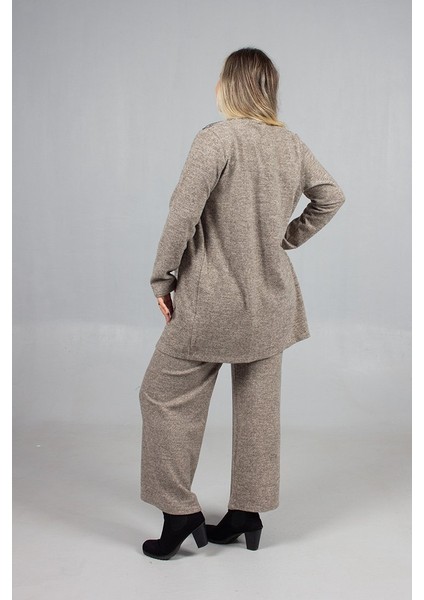 Pamuklu Yün Viskon Büyük Beden Pantolon Hırka Takım Krem fırsatları