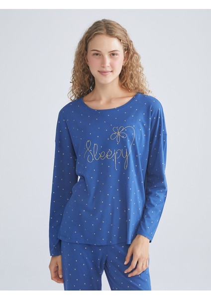 Yeni Sezon Bisiklet Yaka Puantiyeli Kadın Pijama Takımı modelleri