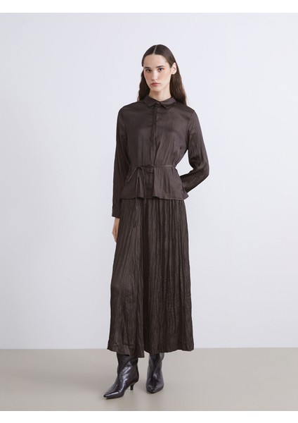 Yeni Sezon Beli Kuşaklı Saten Kadın Gömlek modelleri