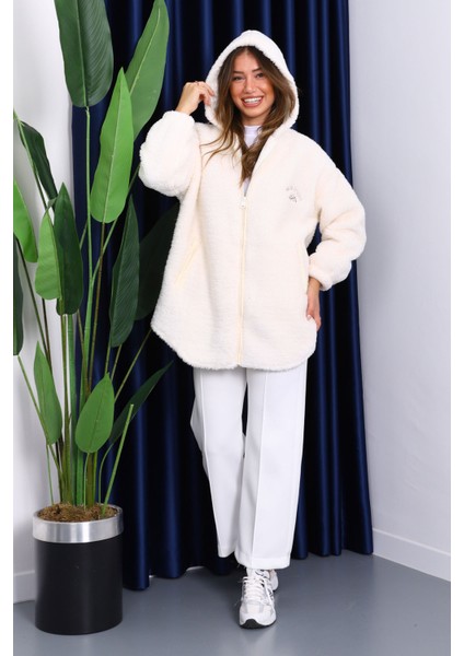 Ekru Kapşonlu Peluş Mont fiyatları