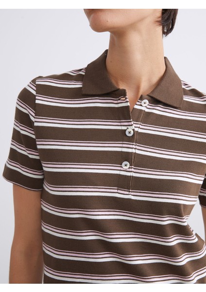 Yeni Sezon Polo Yaka Çizgili Kadın Tişört modelleri