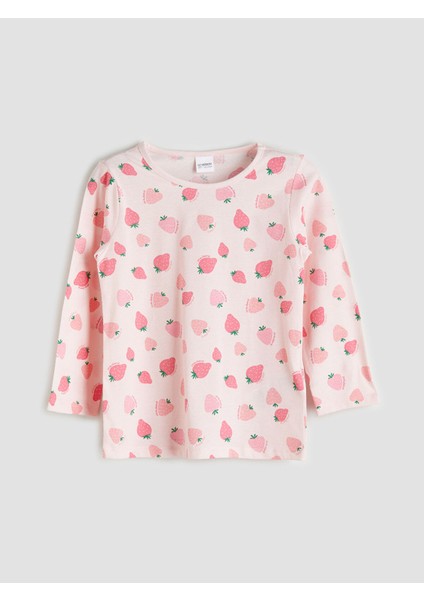 Yeni Sezon Bisiklet Yaka Çilek Baskılı Kız Çocuk Pijama Takımı fiyatları