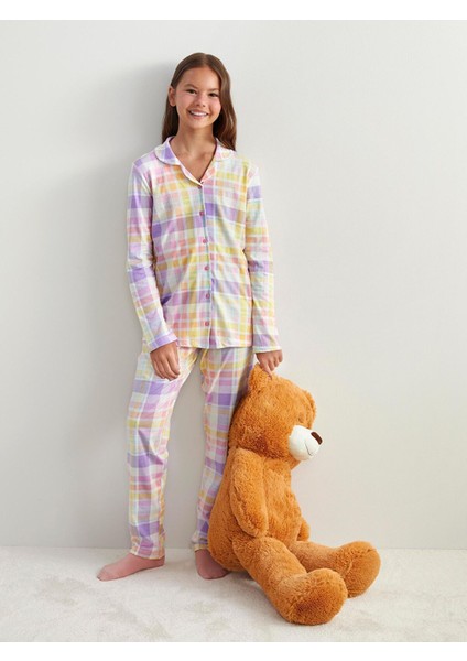 Yeni Sezon Gömlek Yaka Kız Çocuk Pijama Takımı