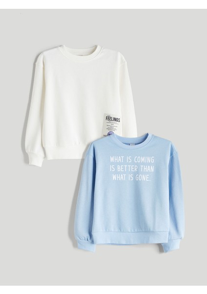 Yeni Sezon Bisiklet Yaka Kız Çocuk Sweatshirt 2'li