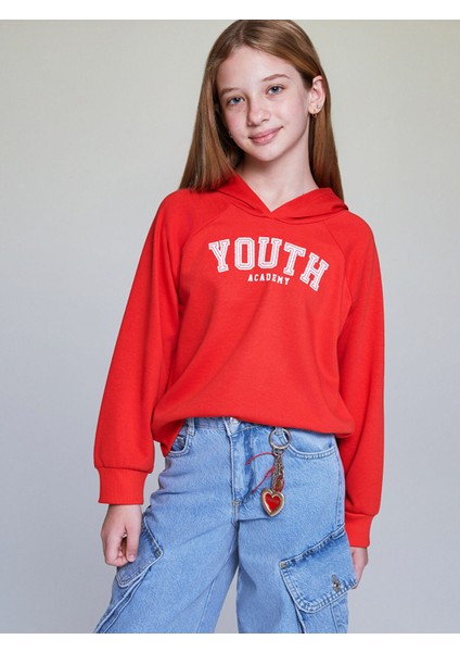 Yeni Sezon Kapüşonlu Baskılı Kız Çocuk Sweatshirt