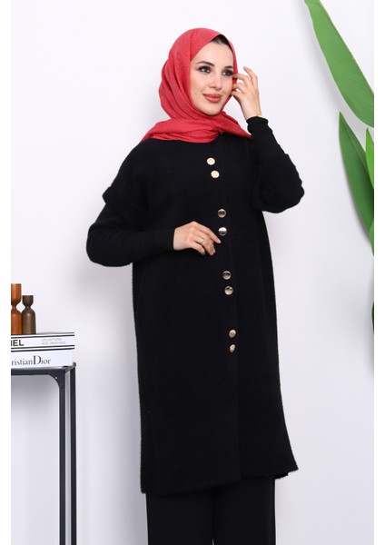 Siyah Düğmeli Angora Yumoş Triko Hırka
