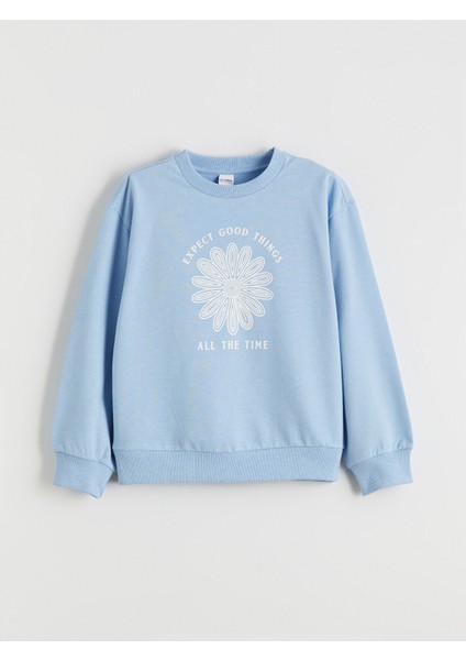 Yeni Sezon Bisiklet Yaka Baskılı Kız Çocuk Sweatshirt