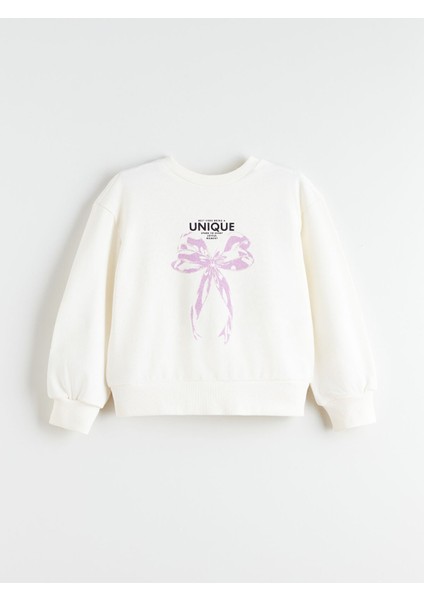 Yeni Sezon Bisiklet Yaka Baskılı Kız Çocuk Sweatshirt