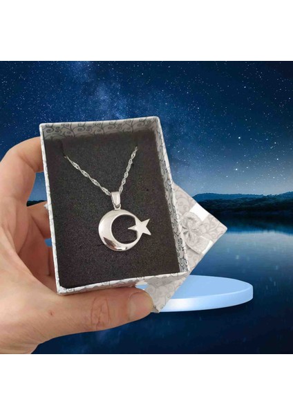 - 925 Ayar Orjinal Gümüş Ay Yıldız Kolye