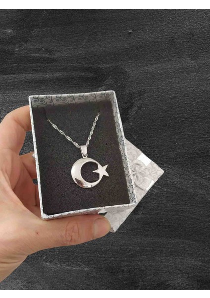 - 925 Ayar Orjinal Gümüş Ay Yıldız Kolye modelleri