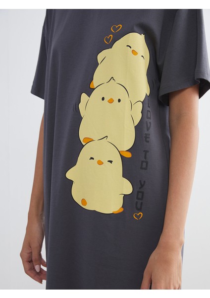 Yeni Sezon Bisiklet Yaka Baskılı Oversize Kadın Gecelik modelleri