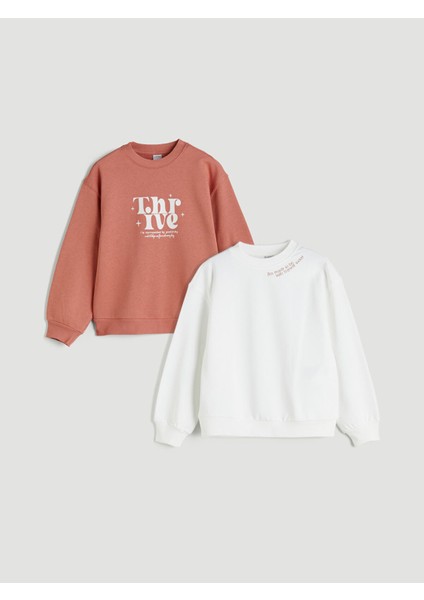 Yeni Sezon Bisiklet Yaka Kız Çocuk Sweatshirt 2'li