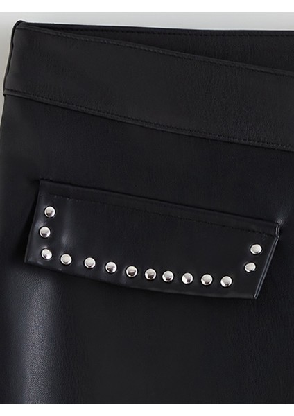 Yeni Sezon Beli Lastikli Deri Görünümlü Kız Çocuk Şort Etek modelleri