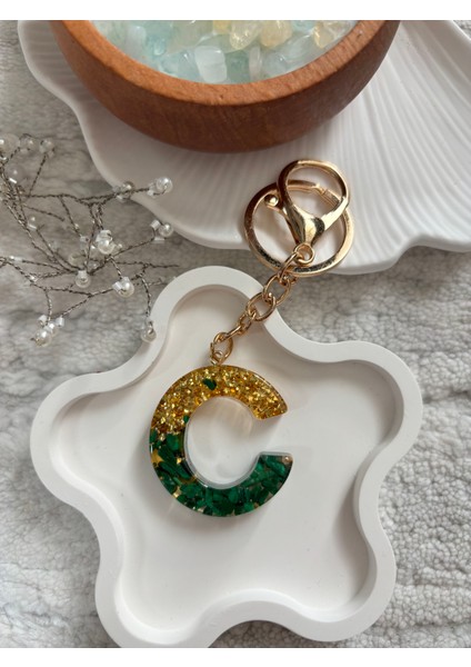 C Harfi Epoksi Yeşil Gold El Yapımı Anahtarlık fiyatları