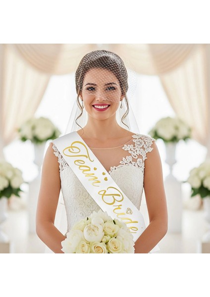 Team Bride Baskılı Varaklı Lüks Kuşak -Altın-