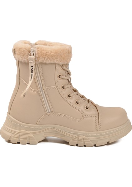 Bej Içi Kürklü Fermuarlı Kaymaz Taban Kız Çocuk Bot 24072 F