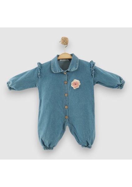 Gül Figürlü Kız Bebek Kot Tulum