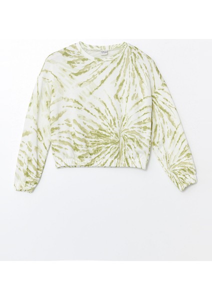 Yeni Sezon Bisiklet Yaka Batik Desenli Uzun Kollu Kız Çocuk Sweatshirt