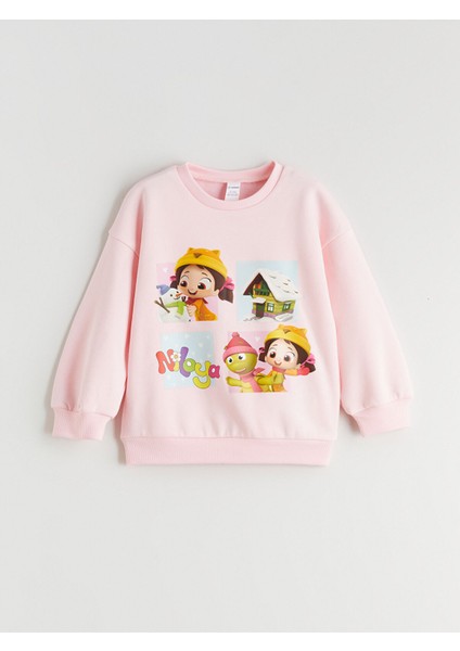Yeni Sezon Bisiklet Yaka Niloya Baskılı Kız Çocuk Sweatshirt