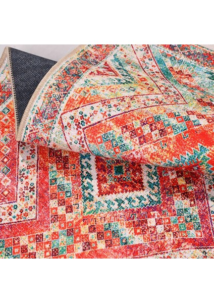 Diavolo Klasik Göbekli Multi Polyester ve Pamuklu Kaydırmaz Tabanlı Dijital Baskı Halı indirimleri