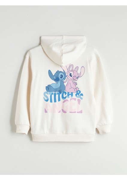 Yeni Sezon Kapüşonlu Stitch ve Angel Baskılı Kız Çocuk Sweatshirt