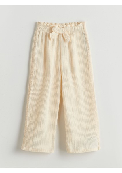 Yeni Sezon Kurdele Detaylı Kız Çocuk Muslin Pantolon