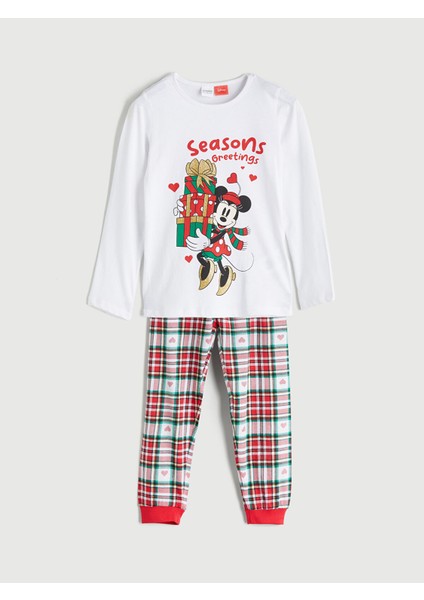 Yeni Sezon Bisiklet Yaka Mickey Mouse Baskılı Kız Çocuk Pijama Takımı