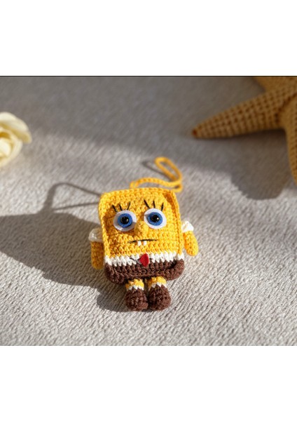 El Yapımı Örgü Sünger Bob Charm – Sevimli Amigurumi Karakter Figürü