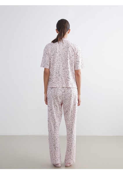 Yeni Sezon Gömlek Yaka Baskılı Kadın Pijama Takımı indirimleri