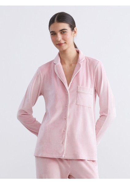 Yeni Sezon Gömlek Yaka Kadife Kadın Pijama Takımı