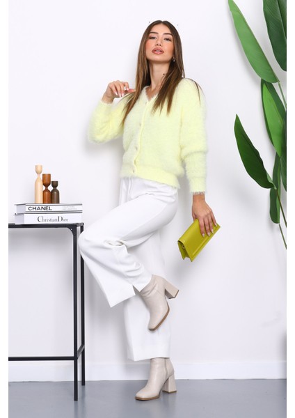 Sarı Dümeli Kısa Angora Yumoş Triko Hırka fiyatları