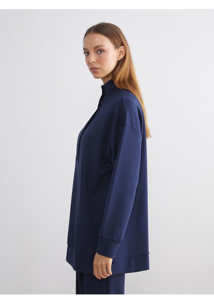 Yeni Sezon Dik Yaka Oversize Kadın Sweatshirt Tunik
