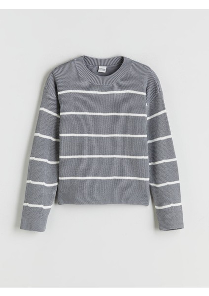 Yeni Sezon Bisiklet Yaka Çizgili Kız Çocuk Triko Kazak