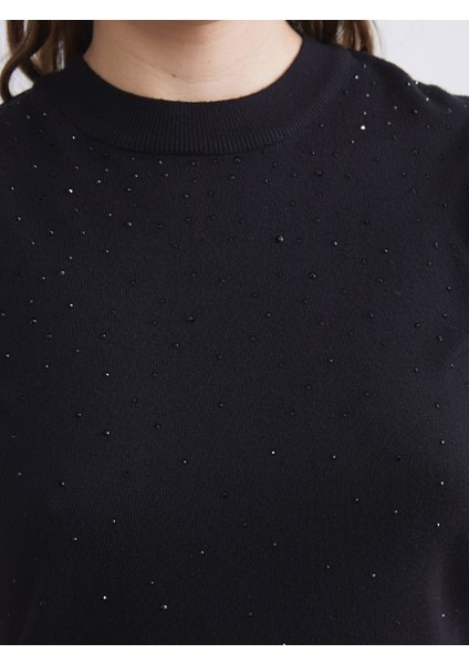 Yeni Sezon Bisiklet Yaka Taşlı Kadın Triko Kazak modelleri