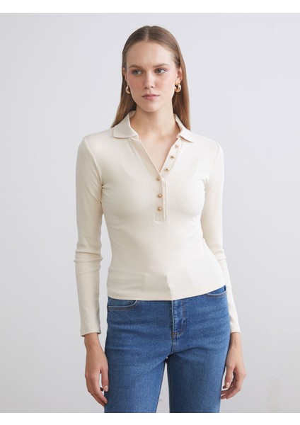 Yeni Sezon Polo Yaka Modal Karışımlı Kadın Tişört