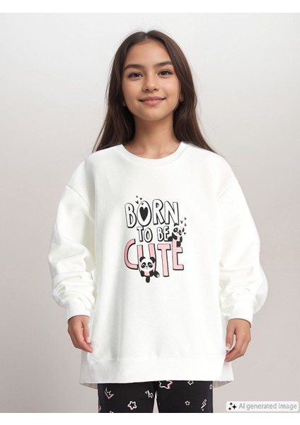 Yeni Sezon Bisiklet Yaka Baskılı Kız Çocuk Sweatshirt