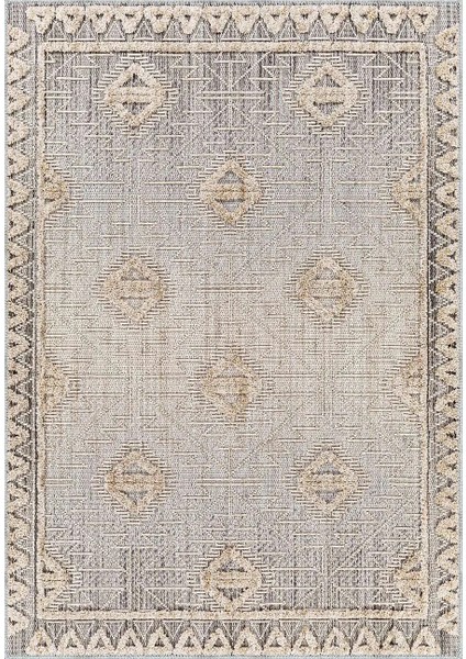 Brera Çerçeveli Bej Polyester ve Pamuklu Yıkanabilir Kaydırmaz Taban Dijital Baskı Halı