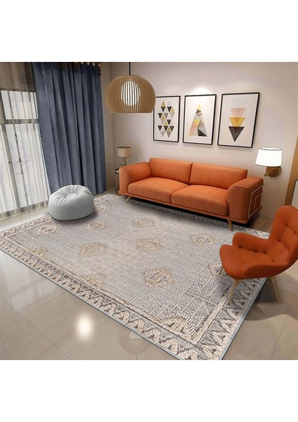 Brera Çerçeveli Bej Polyester ve Pamuklu Yıkanabilir Kaydırmaz Taban Dijital Baskı Halı fiyatları