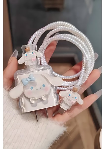 18W/20W Uyumlu Cinnamoroll Şarj Aleti Koruyucu Şarj Kablosu Örme Aparatlı Koruyucu Toparlayıcı